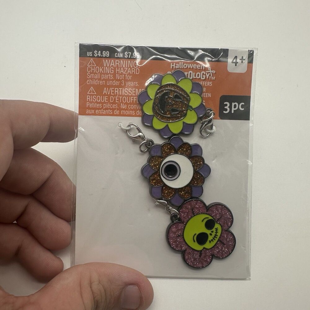 Halloween Spooky Flower Charm Creatology Glitter Skull Eyeball Pumpkin 3pc Set